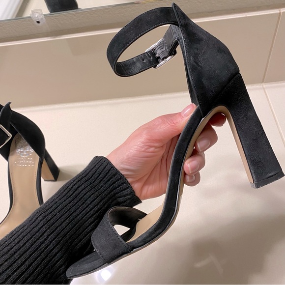 Vince Camuto black suede ankle strap formal heels - Picture 10 of 11